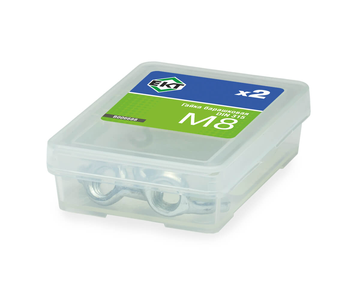 Гайка барашковая М8 DIN 315, оцинкованная (упак/2шт)