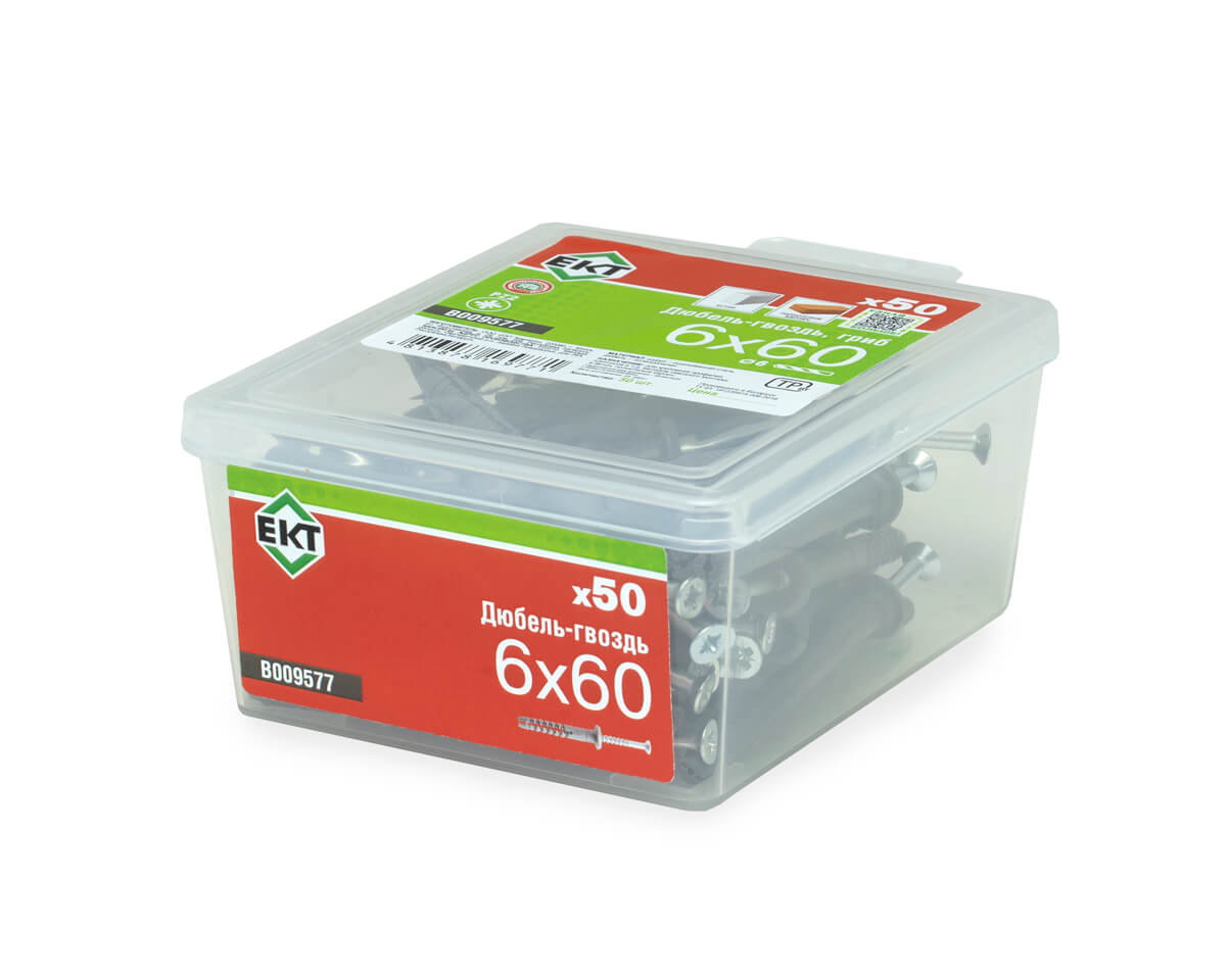 Дюбель-гвоздь GL, 6x60 гриб, п/п, ЕКТ (пласт.конт./50шт)