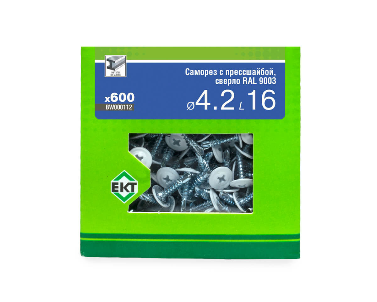 Саморез с п/ш 4.2х16 сверло, RAL 9003, в коробке с окном, ЕКТ (упак/600шт)