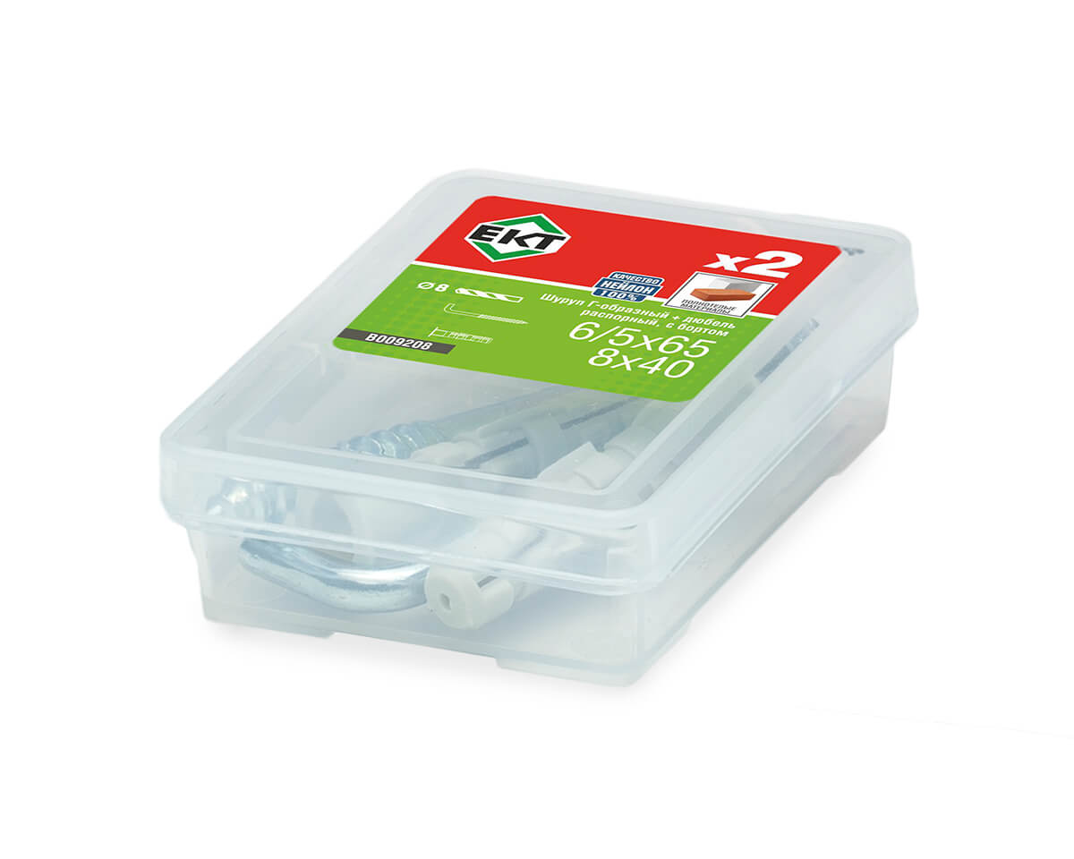 Шуруп Г-образный 6/5х65, оцинк. + распорный дюбель с бортиком KSD S 8x40, нейлон (упак/2шт)