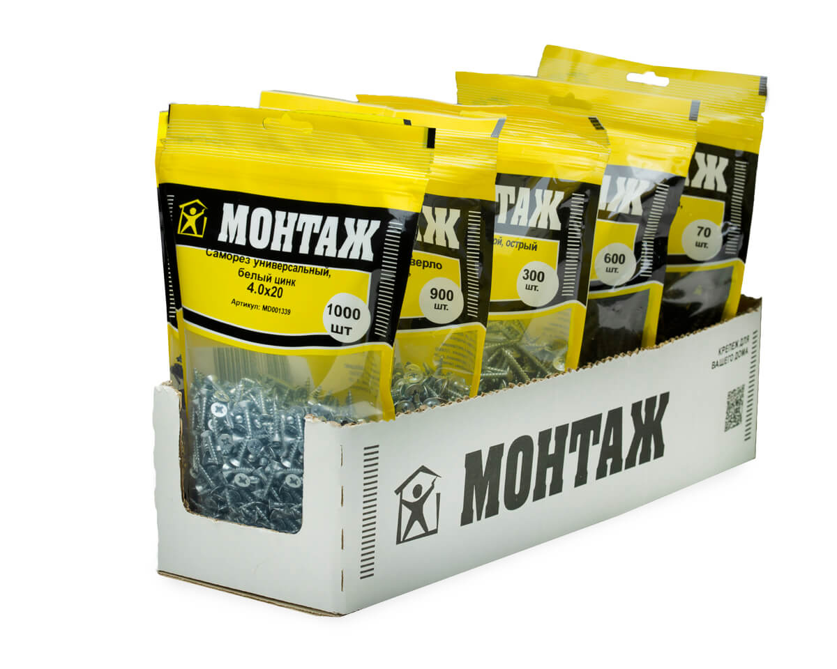 Саморез универсальный 4,0х20, белый цинк, МОНТАЖ (дой-пак L/1.000шт)