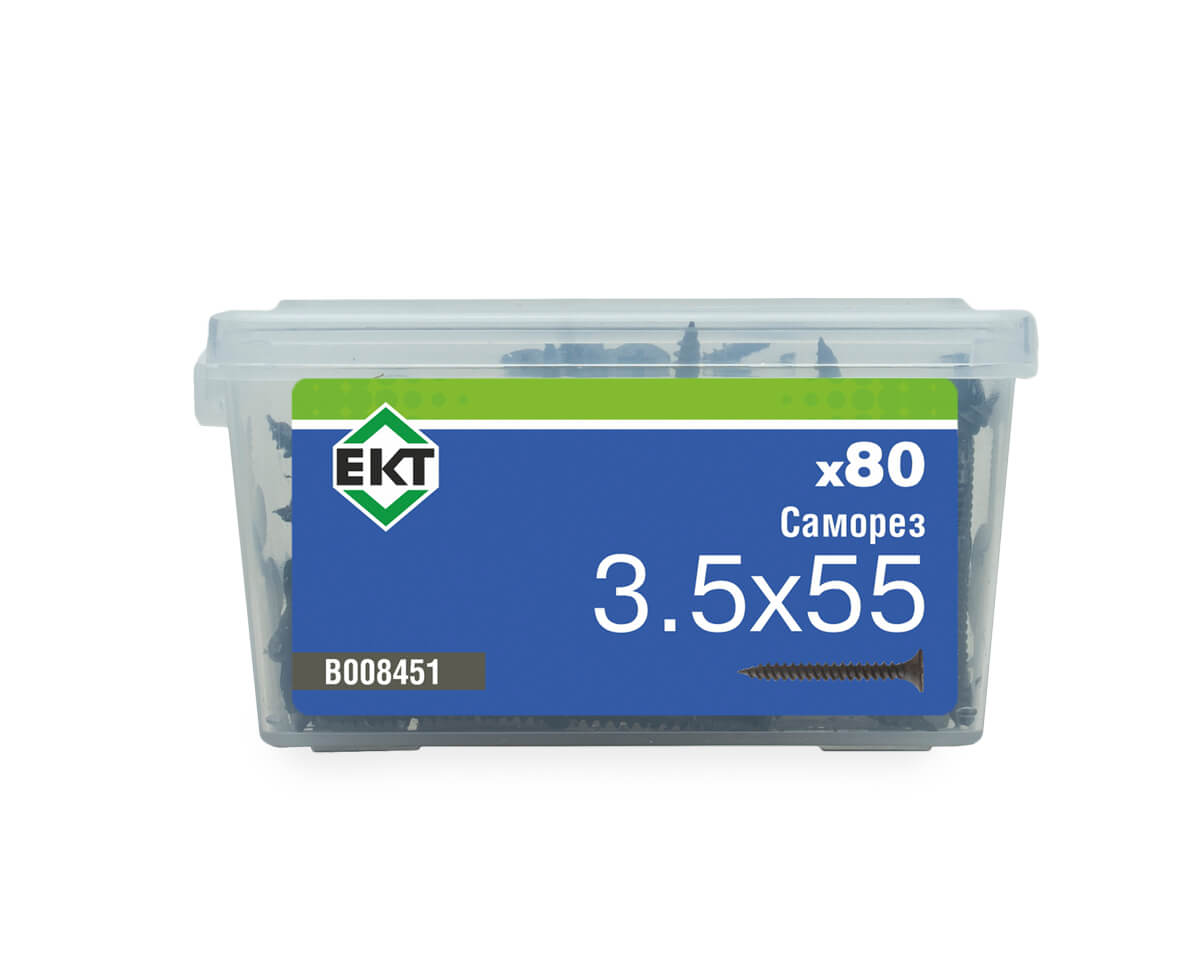 Саморез по ГК, частый шаг 3,5х55 в пласт. контейнере (упак/80шт)