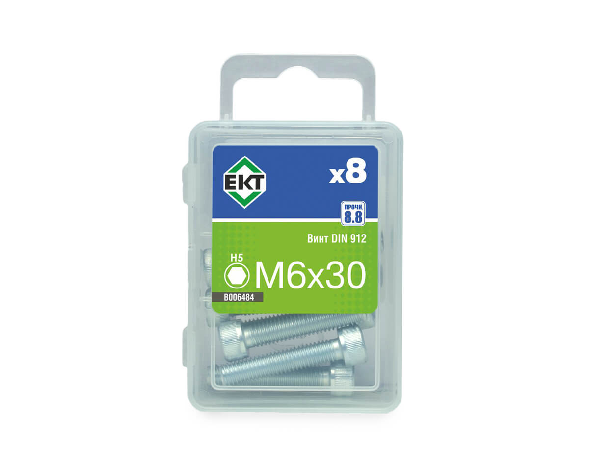 Винт 6х 30 с цилиндр. гол. и внутр. шестигр., цинк, прочн. 8.8 DIN912 (упак/8шт)