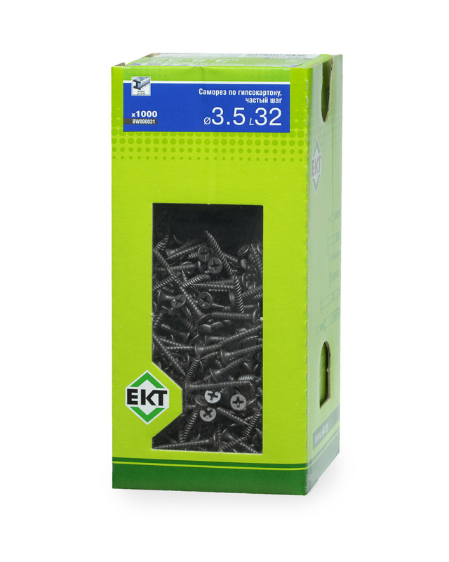 Саморез по ГК 3.5х32 частый шаг (к металлу), фосфат., в коробке с окном, ЕКТ (упак/1.000шт)