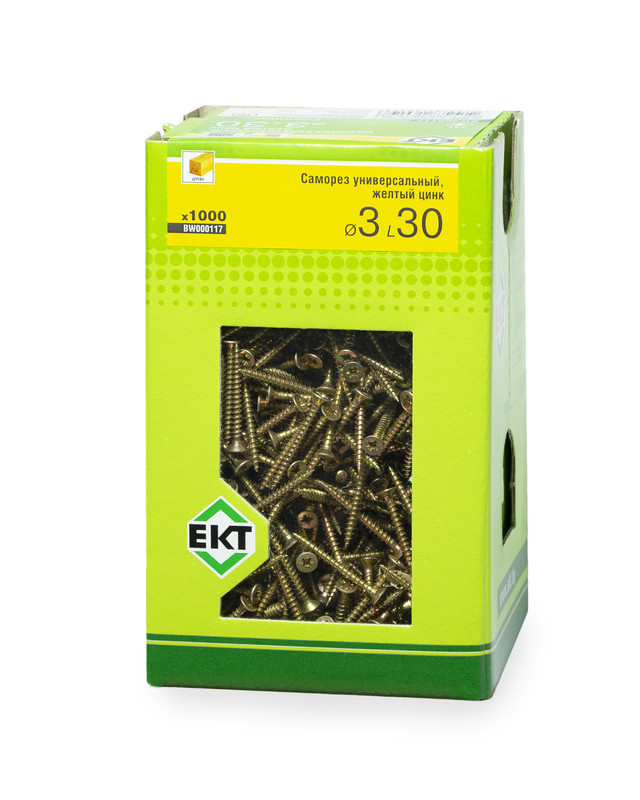 Саморез универсальный 3.0х30, желтый цинк, в коробке с окном, ЕКТ (упак/1.000шт)