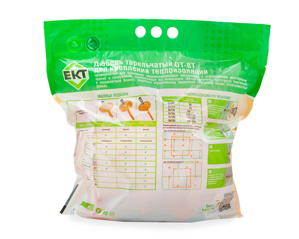 Дюбель тарельчатый 10х120 со стальным гвоздем с термоголовкой DTI-10, ЕКТ (пакет/75шт)