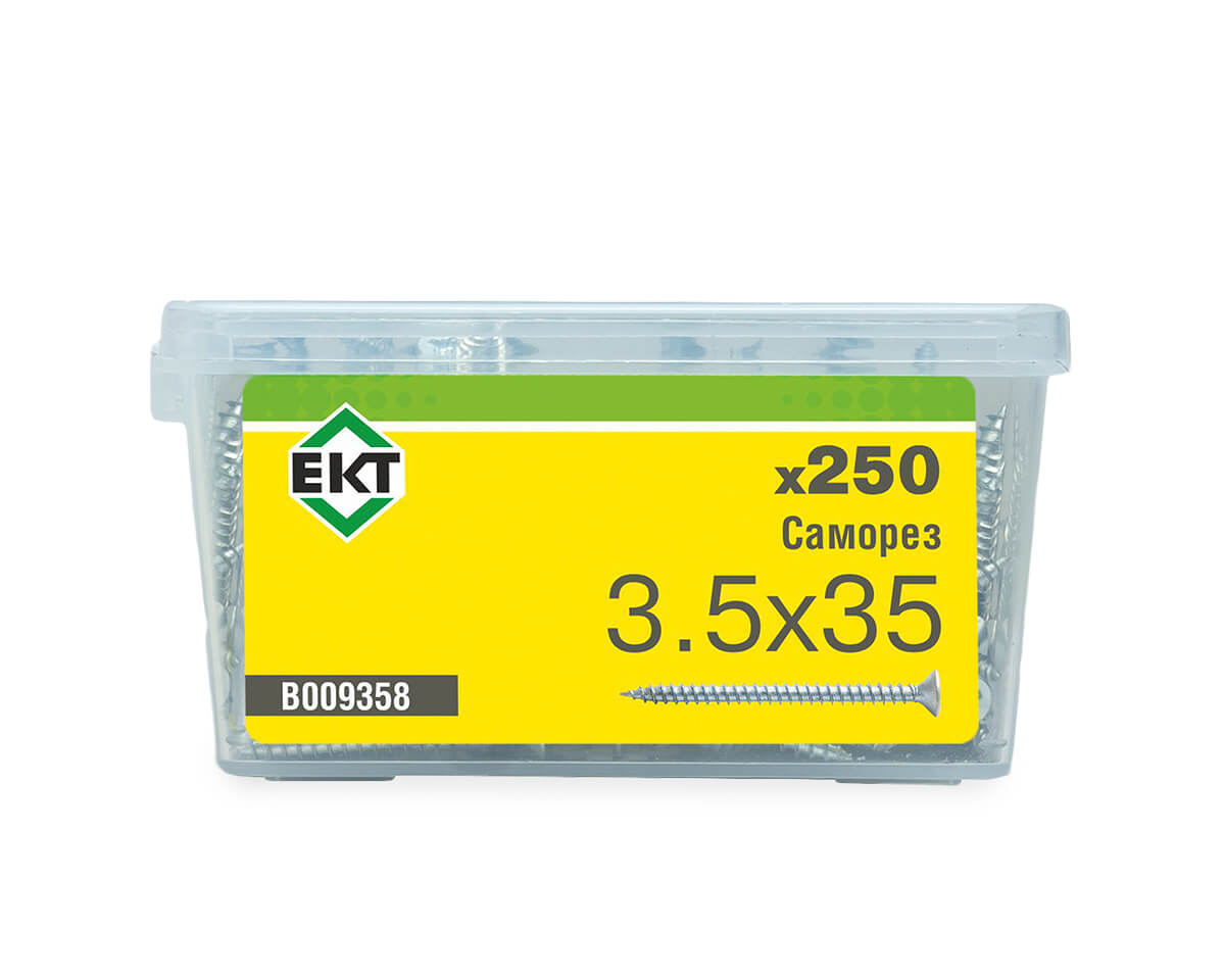 Саморез универсальный 3.5х35, белый цинк в пласт. контейнере (упак/250шт) ЕКТ