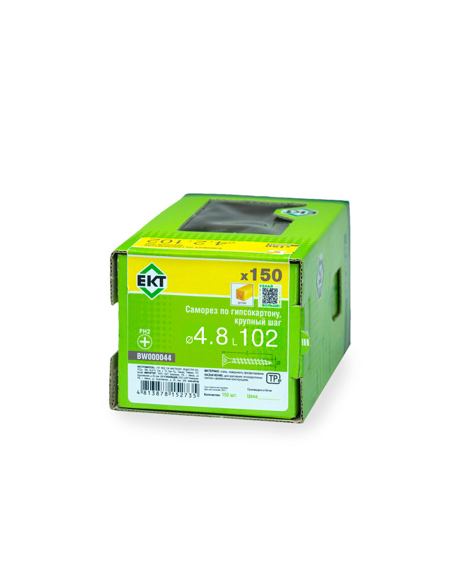 Саморез по ГК 4.8х102 крупный шаг (к дереву), фосфат., в коробке с окном, ЕКТ (упак/150шт)