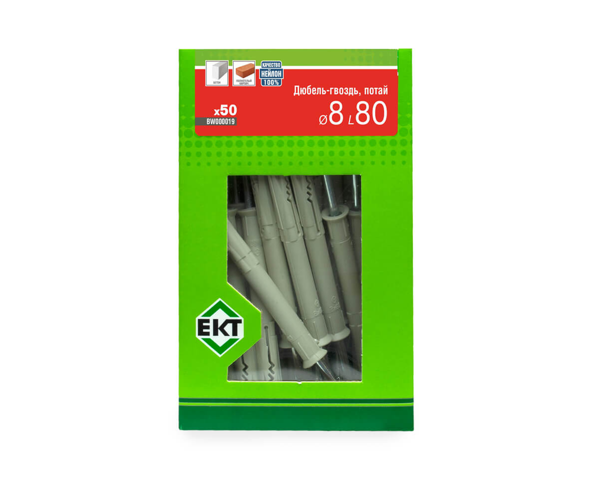 Дюбель-гвоздь GL, 8x80 потай, нейлон, ЕКТ (кор. с окном/50шт)
