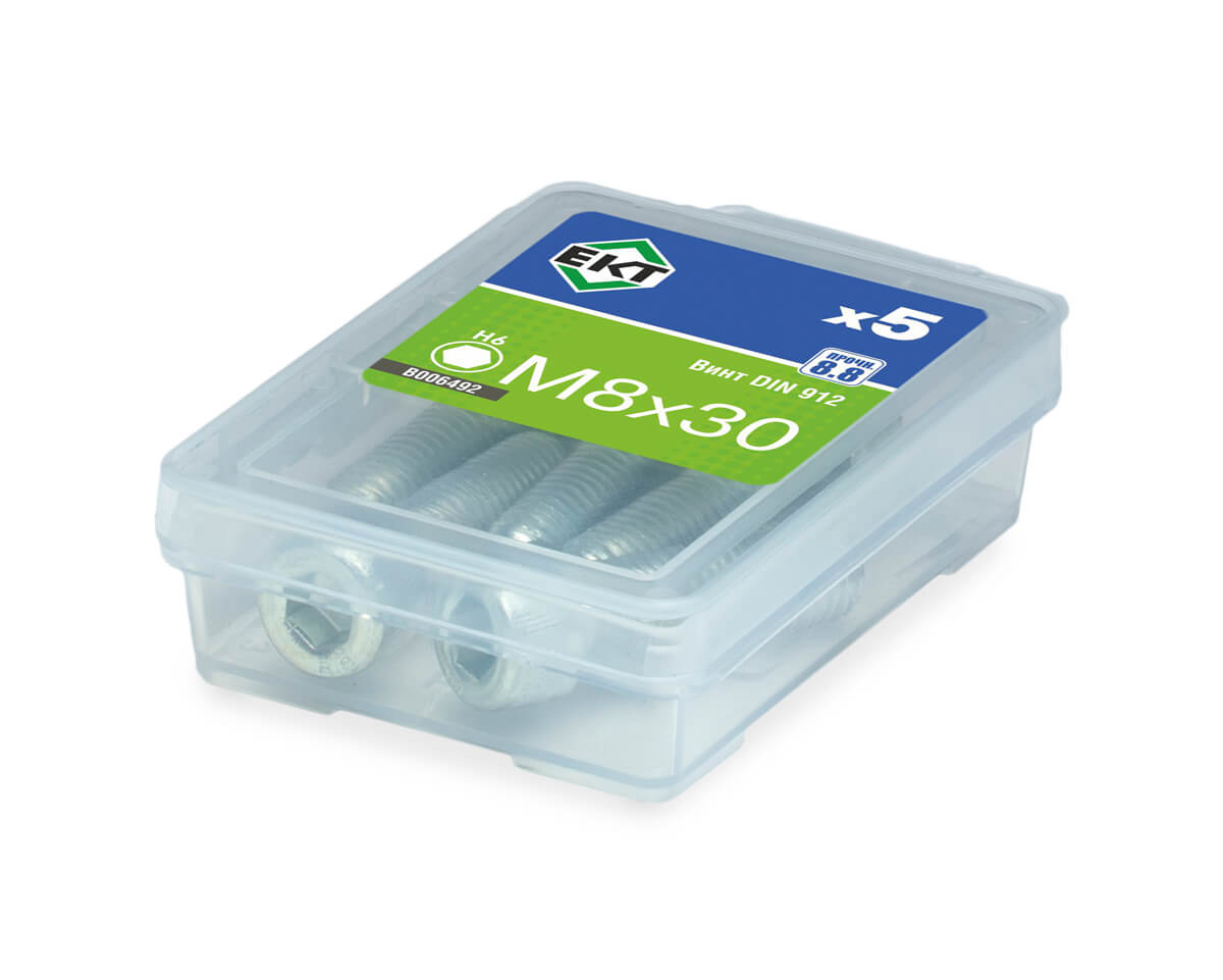 Винт 8х 30 с цилиндр.гол.и внутр.шестигр.,цинк,прочн.8.8 DIN 912 (упак/5шт)