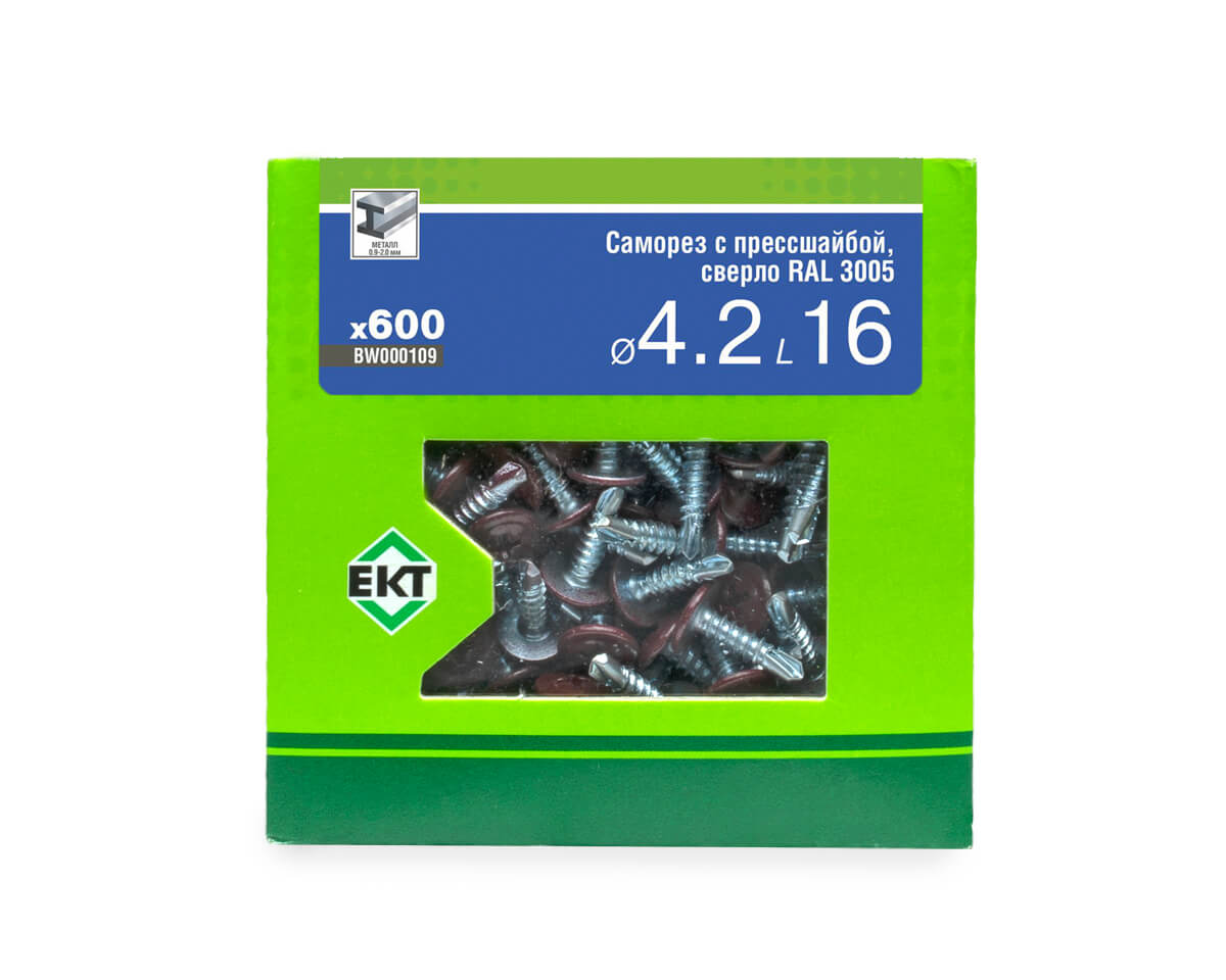 Саморез с п/ш 4.2х16 сверло, RAL 3005, в коробке с окном, ЕКТ (упак/600шт)