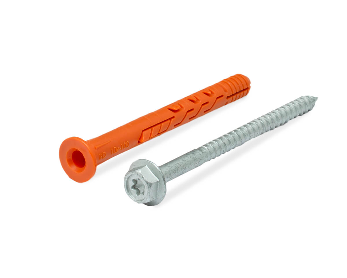 Рамный дюбель, шуруп с п/ш под ключ/TX, покр. ДАКРОМЕТ, 10x100 RD-H, НЕЙЛОН (упак/25шт)