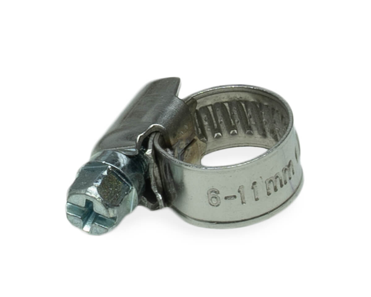 Хомут червячный (6-11 мм), ширина 9 мм, DIN3017-1, НЕРЖ. СТАЛЬ SS201, W2, винт оцинк. (упак/10шт)
