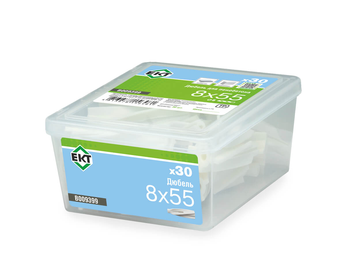 Дюбель для пенобетона 8х55 в пласт. контейнере (упак/30шт) ЕКТ