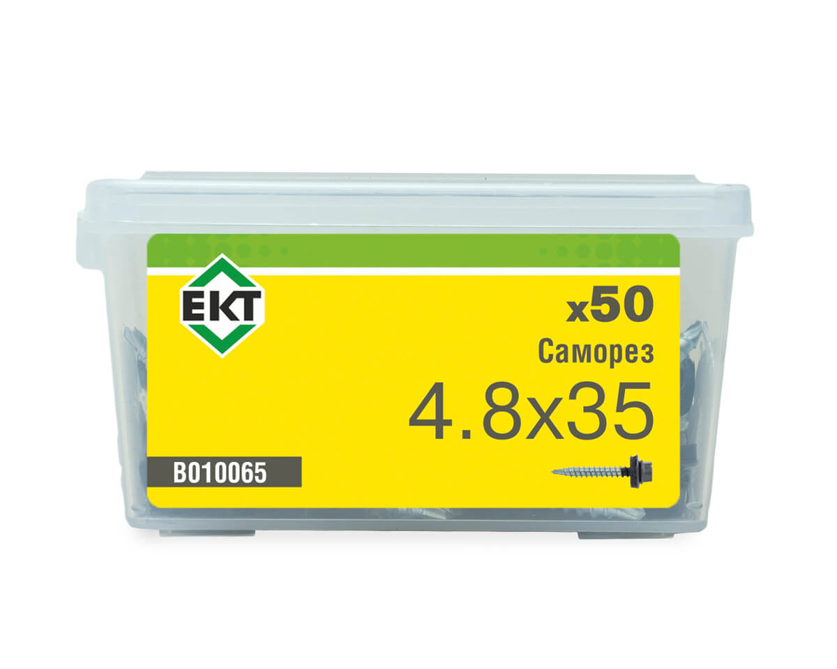 Саморез кровельный с резин. прокл. 4.8x35, сверло PT1, RAL7016, в пласт. контейнере, ЕКТ (упак/50шт)