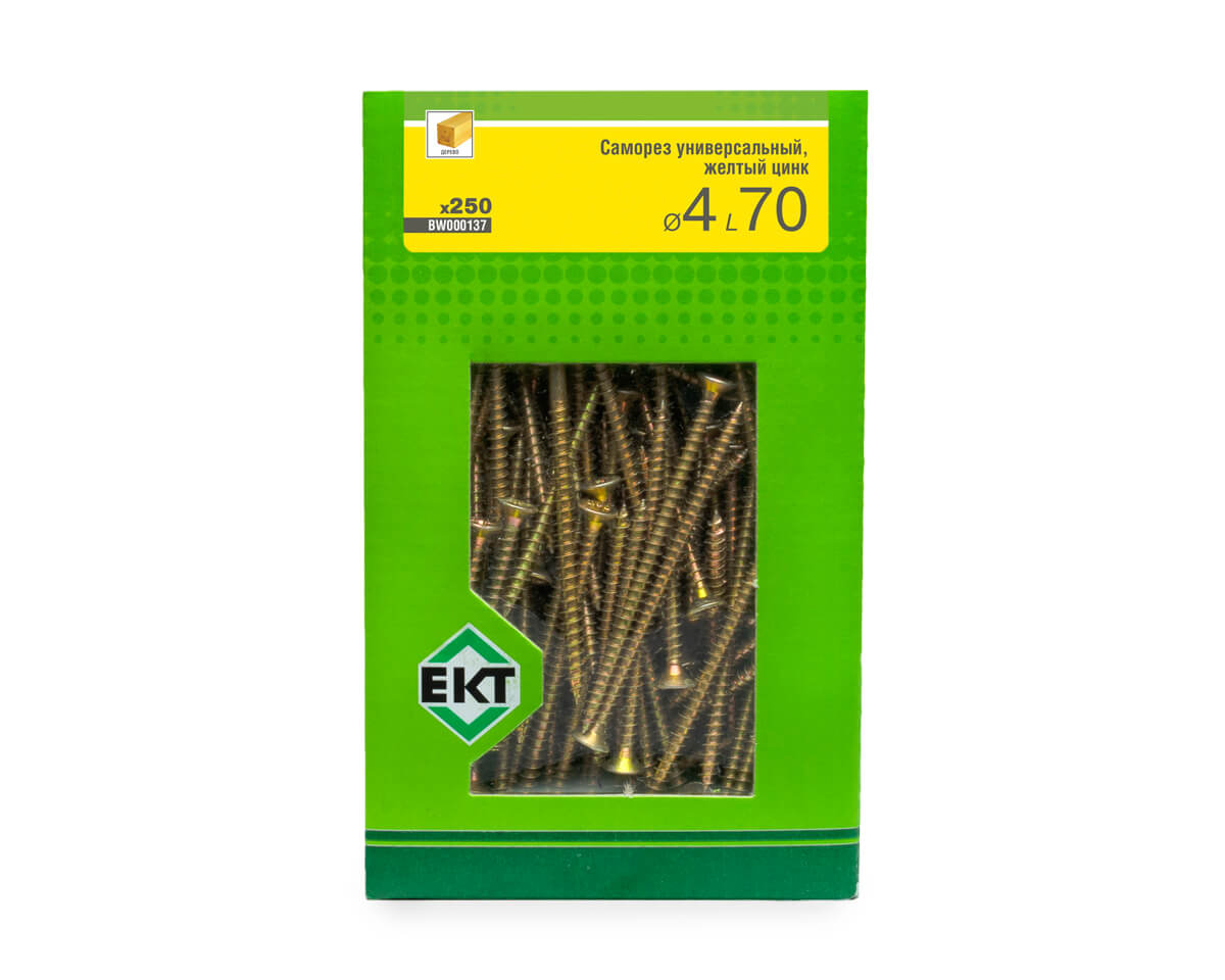 Саморез универсальный 4.0х70, желтый цинк, в коробке с окном, ЕКТ (упак/250шт)
