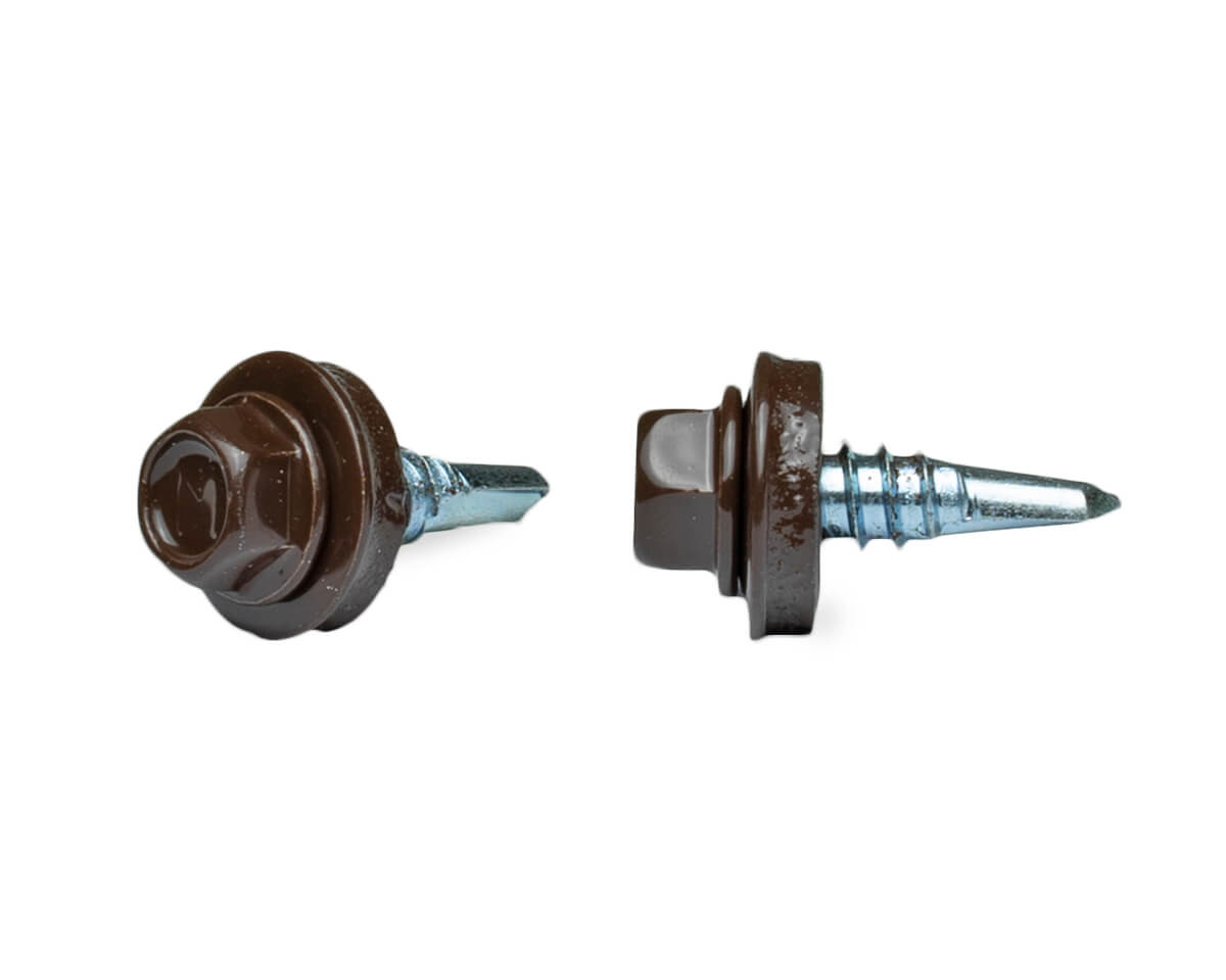 Саморез кровельный 5,5х19 RAL 8017 (темно-коричневый), в пласт. контейнере (упак/50шт)