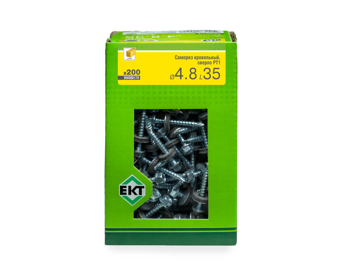 Саморез кровельный с резин. прокл. 4.8x35, сверло PT1, в коробке с окном, ЕКТ (упак/200шт)