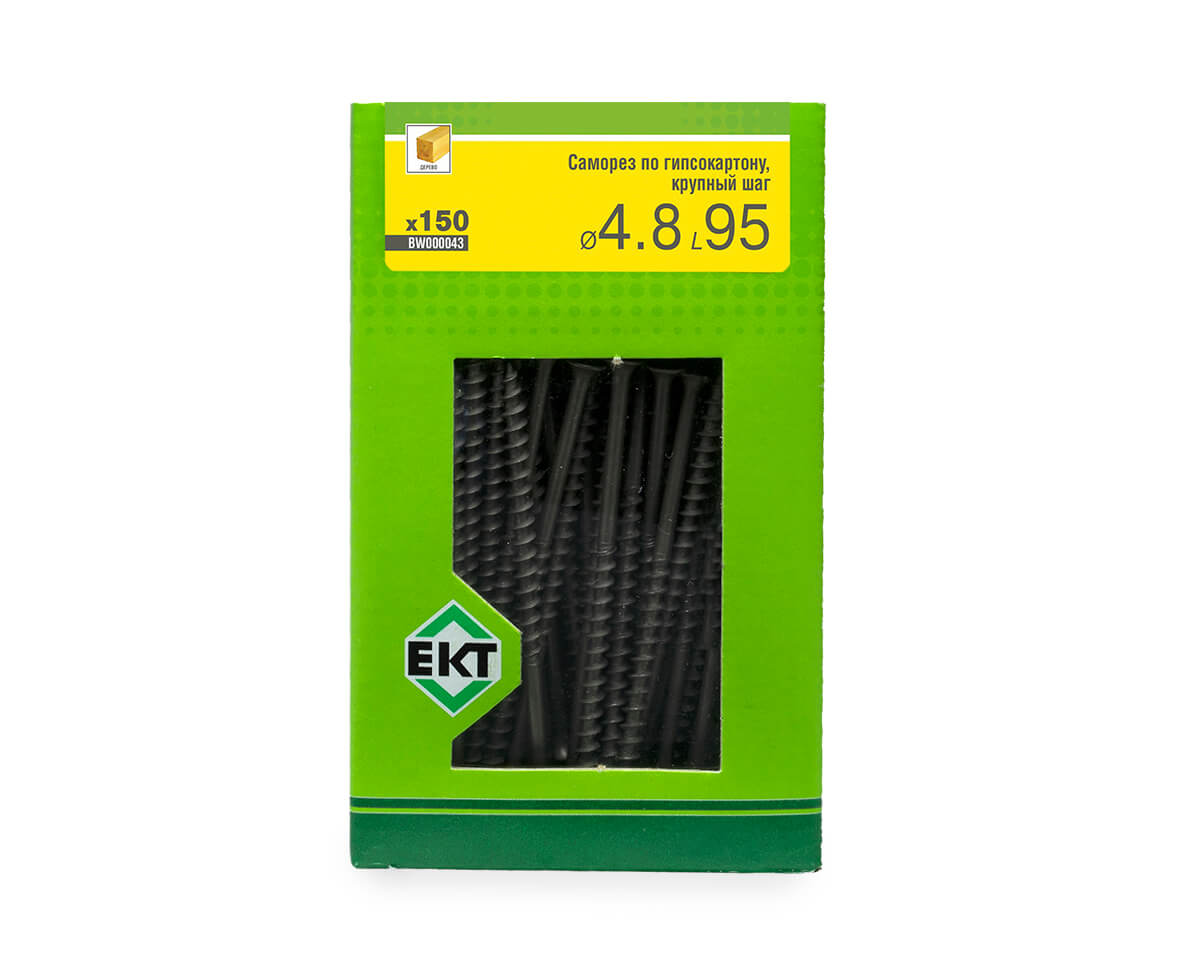 Саморез по ГК 4.8х95 крупный шаг (к дереву), фосфат., в коробке с окном, ЕКТ (упак/150шт)