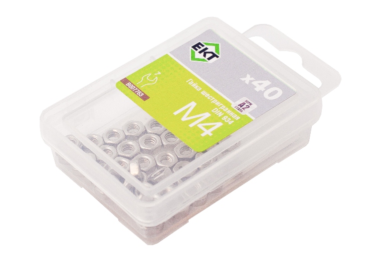 Гайка шестигранная М4, DIN934, НЕРЖ. СТАЛЬ, ЕКТ (упак/40шт)