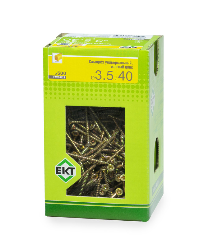 Саморез универсальный 3.5х40, желтый цинк, в коробке с окном, ЕКТ (упак/500шт)