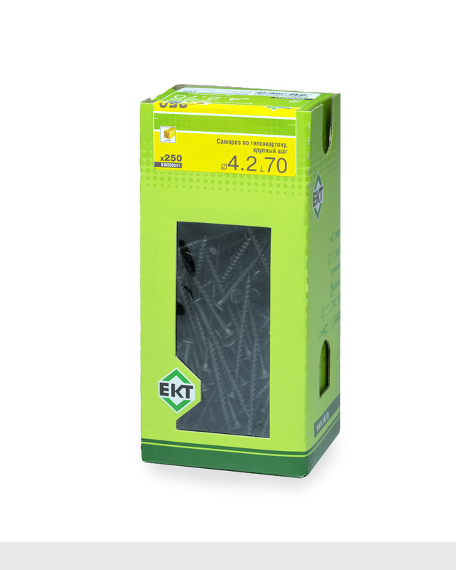 Саморез по ГК 4.2х70 крупный шаг (к дереву), фосфат., в коробке с окном, ЕКТ (упак/250шт)