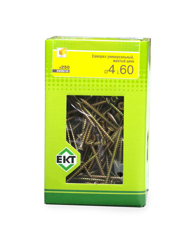 Саморез универсальный 4.0х60, желтый цинк, в коробке с окном, ЕКТ (упак/250шт)