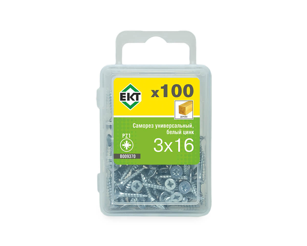 Саморез универсальный 3.0х16, белый цинк (упак/100шт) ЕКТ