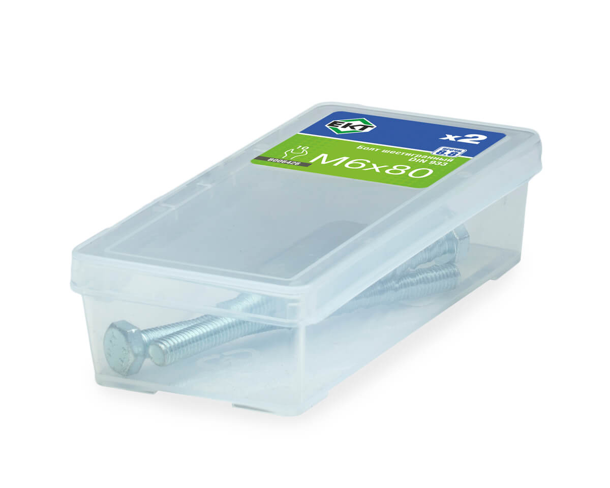 Болт шестигранный 6х 80, цинк, прочн. 8.8 DIN 933 (упак/2шт)