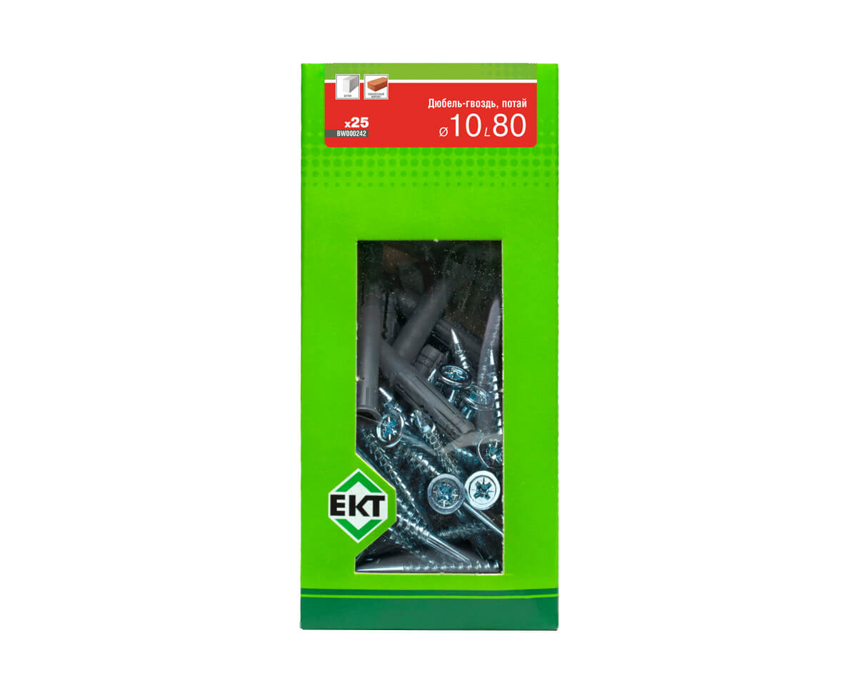 Дюбель-гвоздь GL, 10x80 потай, п/п, ЕКТ (кор. с окном/25шт)
