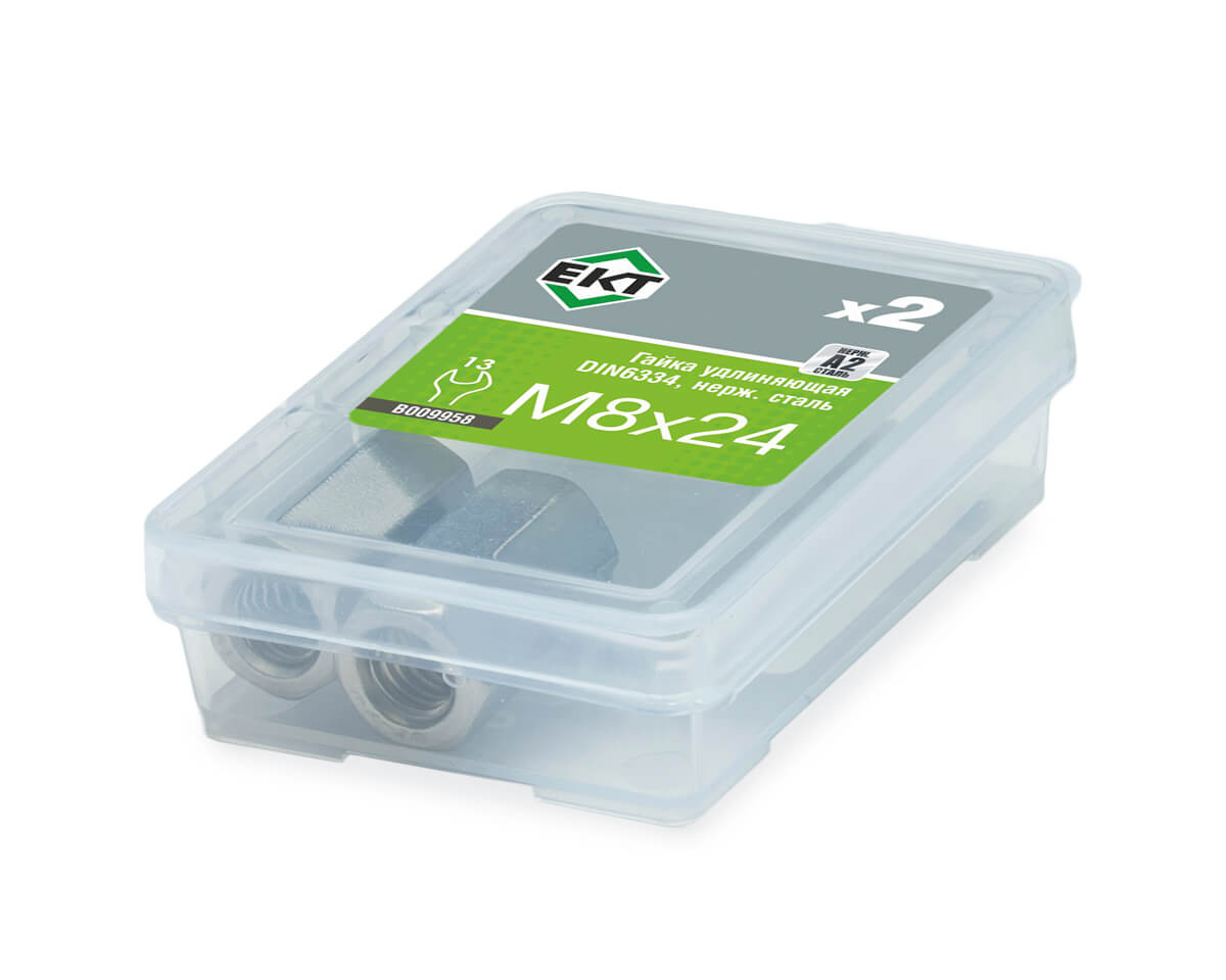 Гайка удлиняющая М8х24, DIN6334, НЕРЖ. СТАЛЬ, ЕКТ (упак/2шт)