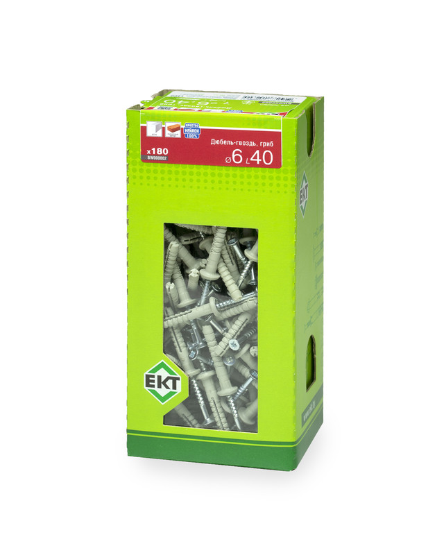 Дюбель-гвоздь GL, 6x40 гриб, нейлон, ЕКТ (кор. с окном/180шт)