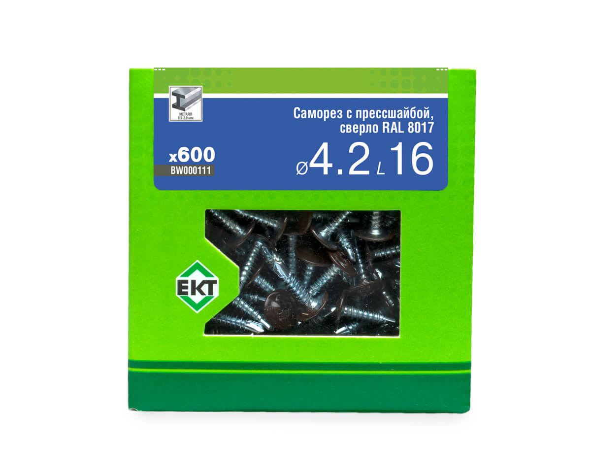 Саморез с п/ш 4.2х16 сверло, RAL 8017, в коробке с окном, ЕКТ (упак/600шт)
