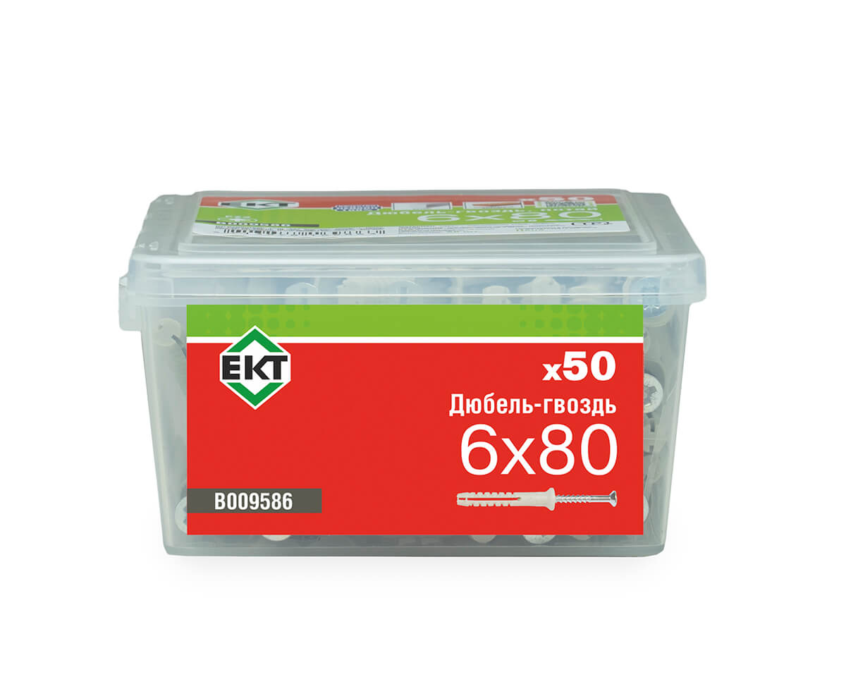 Дюбель-гвоздь GL, 6x80 потай, нейлон, ЕКТ (пласт.конт./50шт)