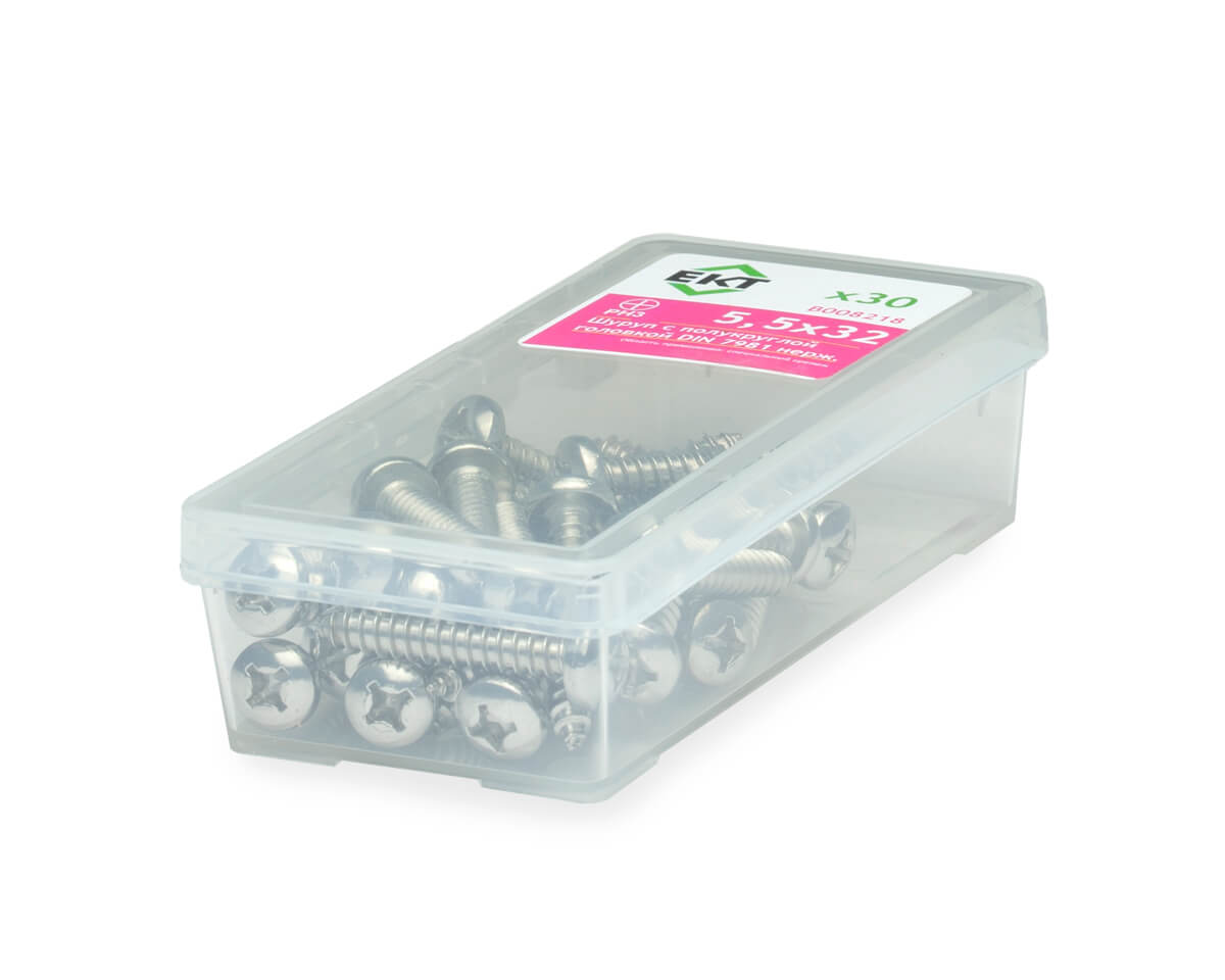 Шуруп с полукруглой головкой SDP-S, 5.5х32, DIN7981, нерж. сталь (упак/30шт)