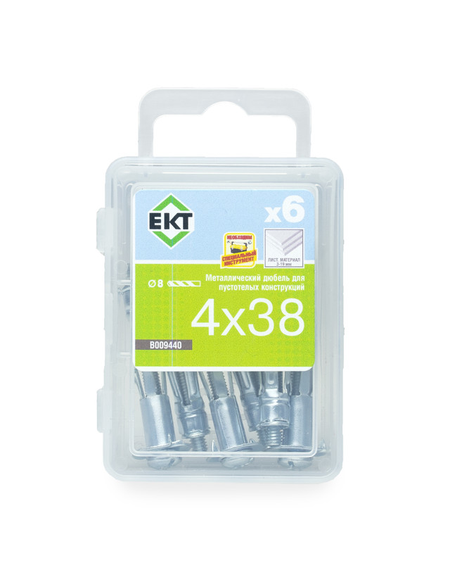 Дюбель металлический 4х38 мм, для пустотелых конструкций, ЕКТ (упак/6шт)