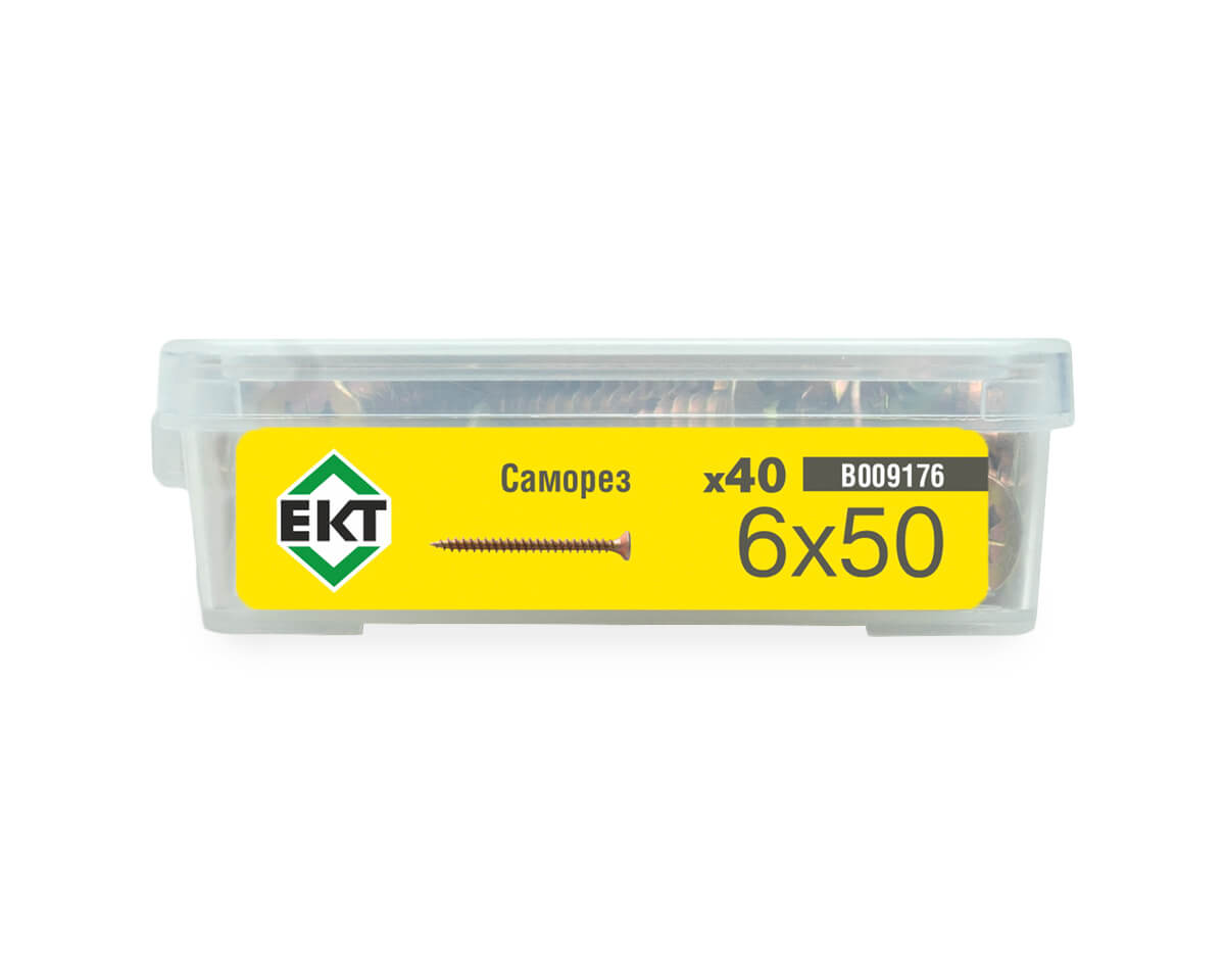 Саморез, желтый цинк 6,0х50 в пласт. контейнере (упак/40шт)
