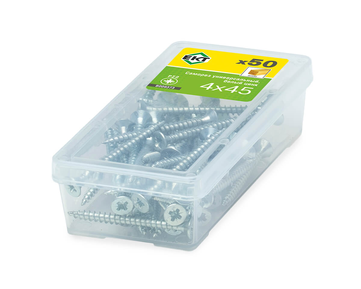 Саморез универсальный 4.0х45, белый цинк (упак/50шт) ЕКТ