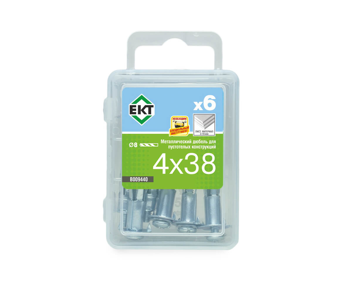 Дюбель металлический 4х38 мм, для пустотелых конструкций, ЕКТ (упак/6шт)