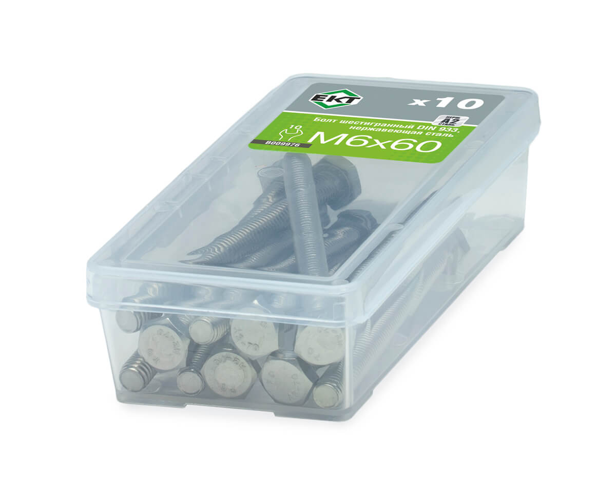 Болт с шестигранной головкой M6х70, DIN933, НЕРЖ. СТАЛЬ, ЕКТ (упак/10шт)
