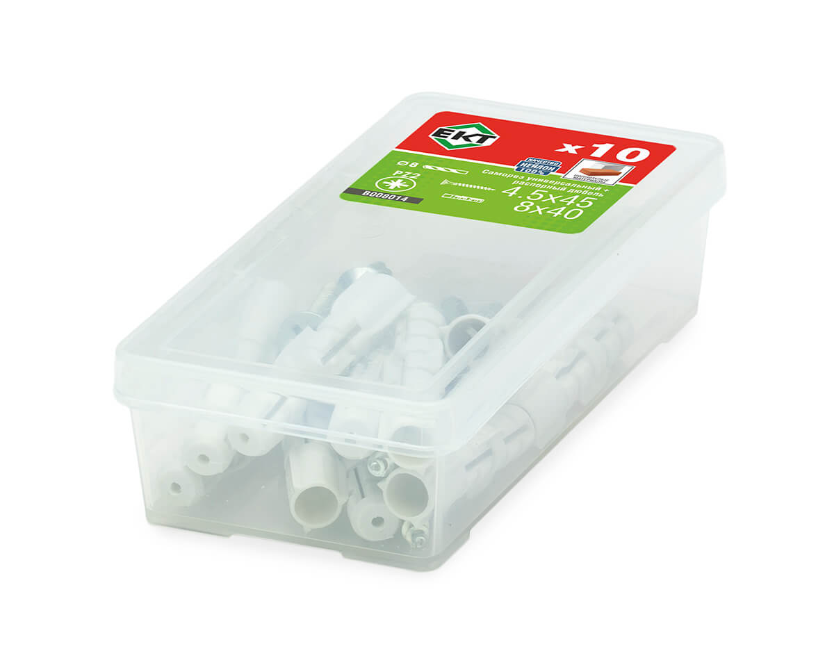 Саморез, белый цинк 4,5х45 + распорный дюбель DSD S 8х40, нейлон (упак/10шт)