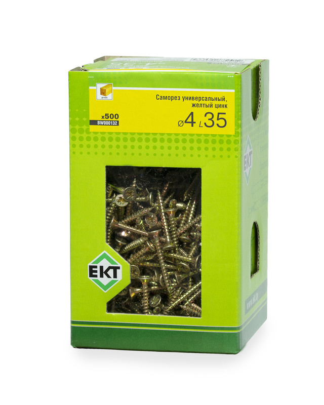 Саморез универсальный 4.0х35, желтый цинк, в коробке с окном, ЕКТ (упак/500шт)