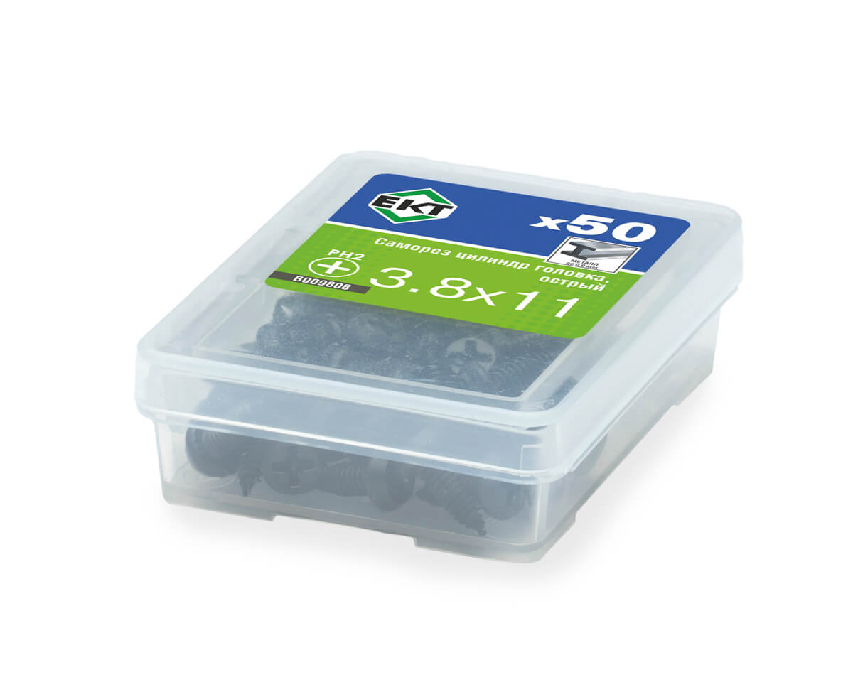 Саморез с цилиндрической головкой, 3.8x11 острый, фосфат, ЕКТ (упак/50шт)