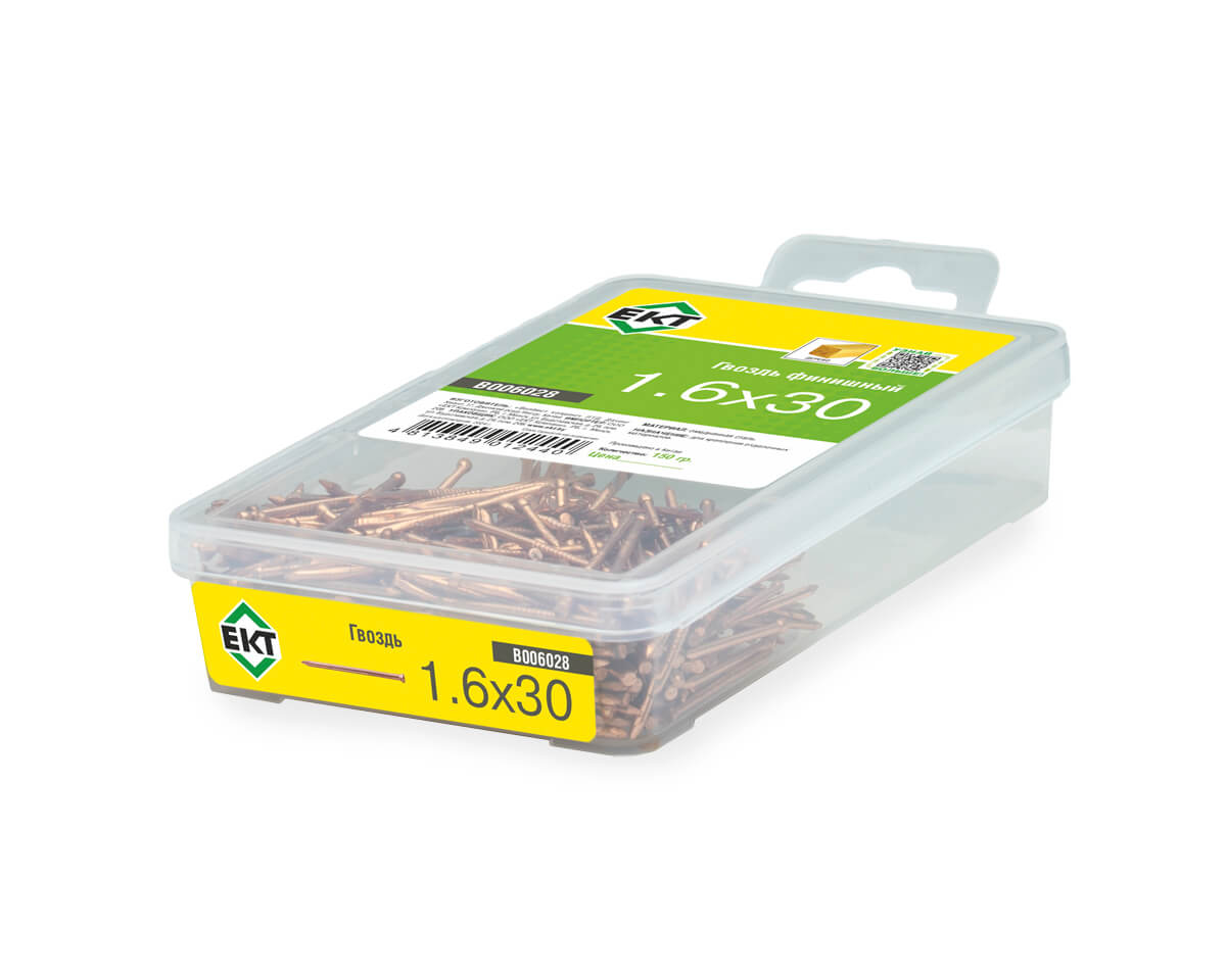 Гвоздь финишный 1,6x30, омедненный, в пласт. контейнере (упак/0,15кг)