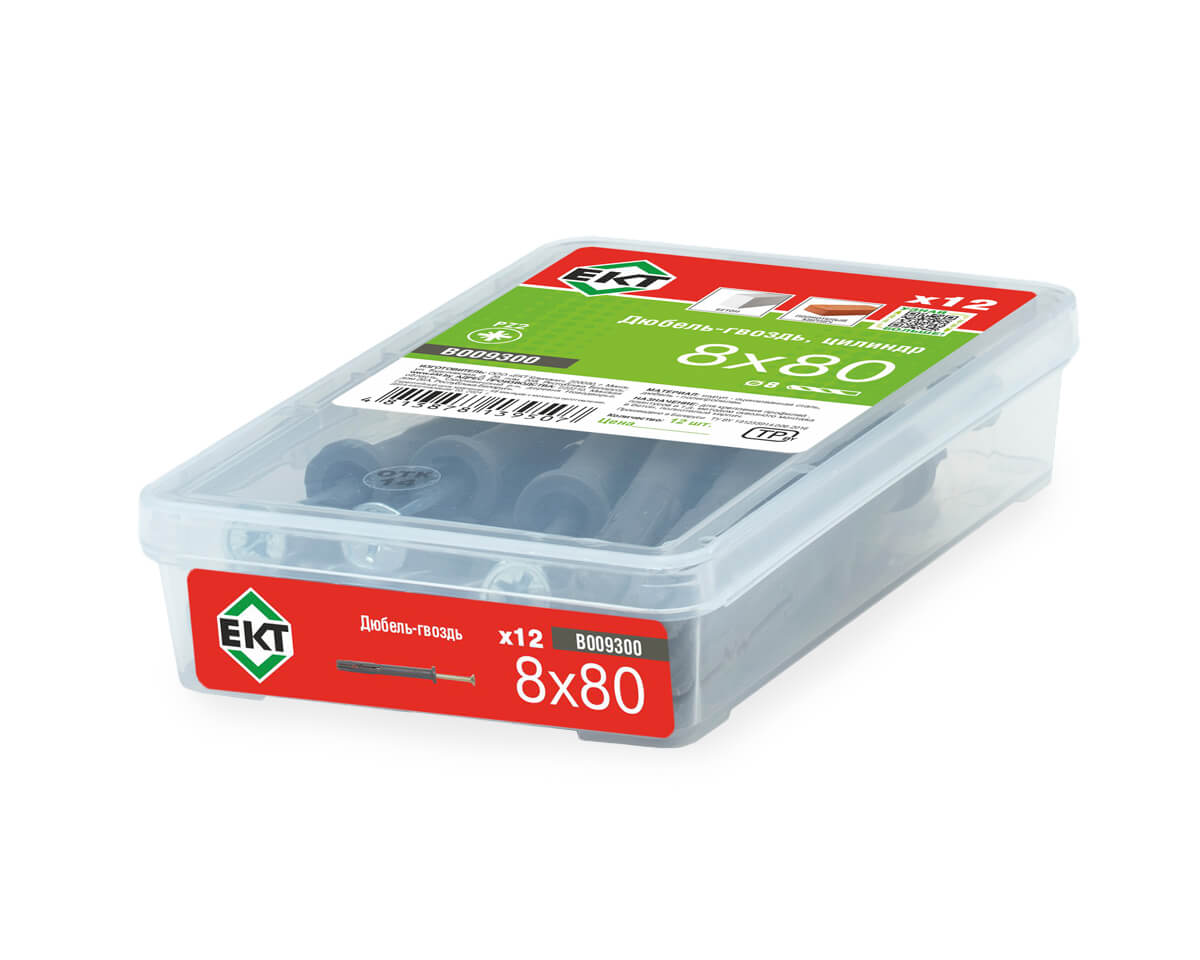 Дюбель-гвоздь GL, 8x80 цилиндр, п/п, ЕКТ (пласт.конт./12шт)