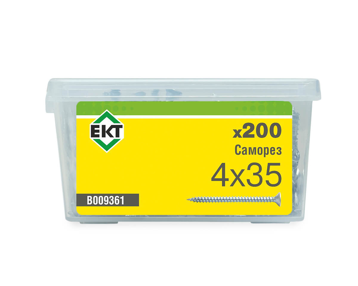 Саморез универсальный 4.0х35, белый цинк в пласт. контейнере (упак/200шт) ЕКТ