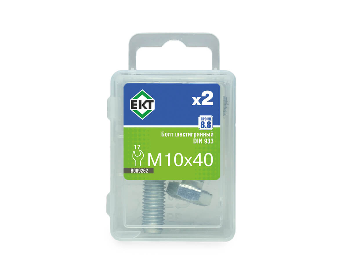 Болт шестигранный 10х 40, цинк, прочн. 8.8 DIN 933 (упак/2шт)