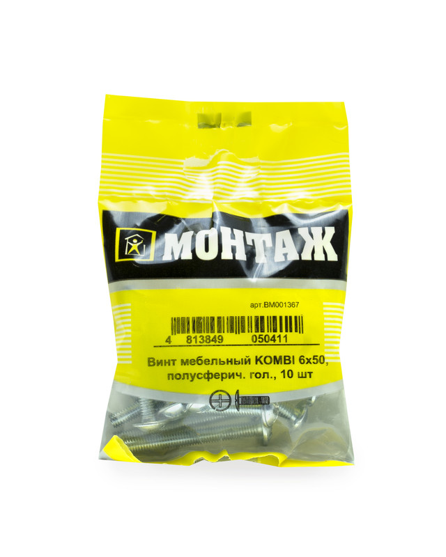 Винт мебельный 6х50, шлиц KOMBI, цинк (пакет/10шт)