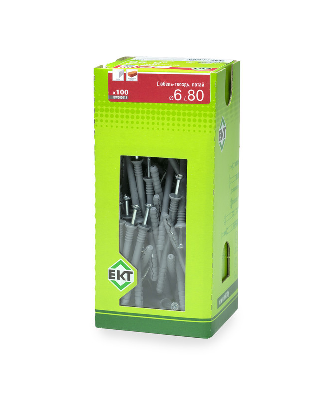 Дюбель-гвоздь GL, 6x80 потай, п/п, ЕКТ (кор. с окном/100шт)
