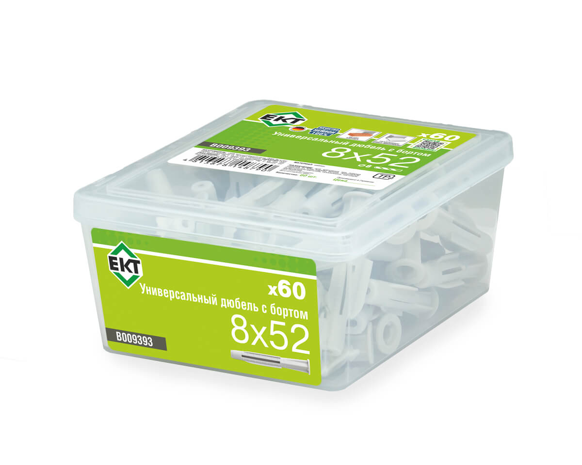 Универсальный дюбель с бортом UKD 8x52, НЕЙЛОН, в пласт. контейнере (упак/60шт) ЕКТ